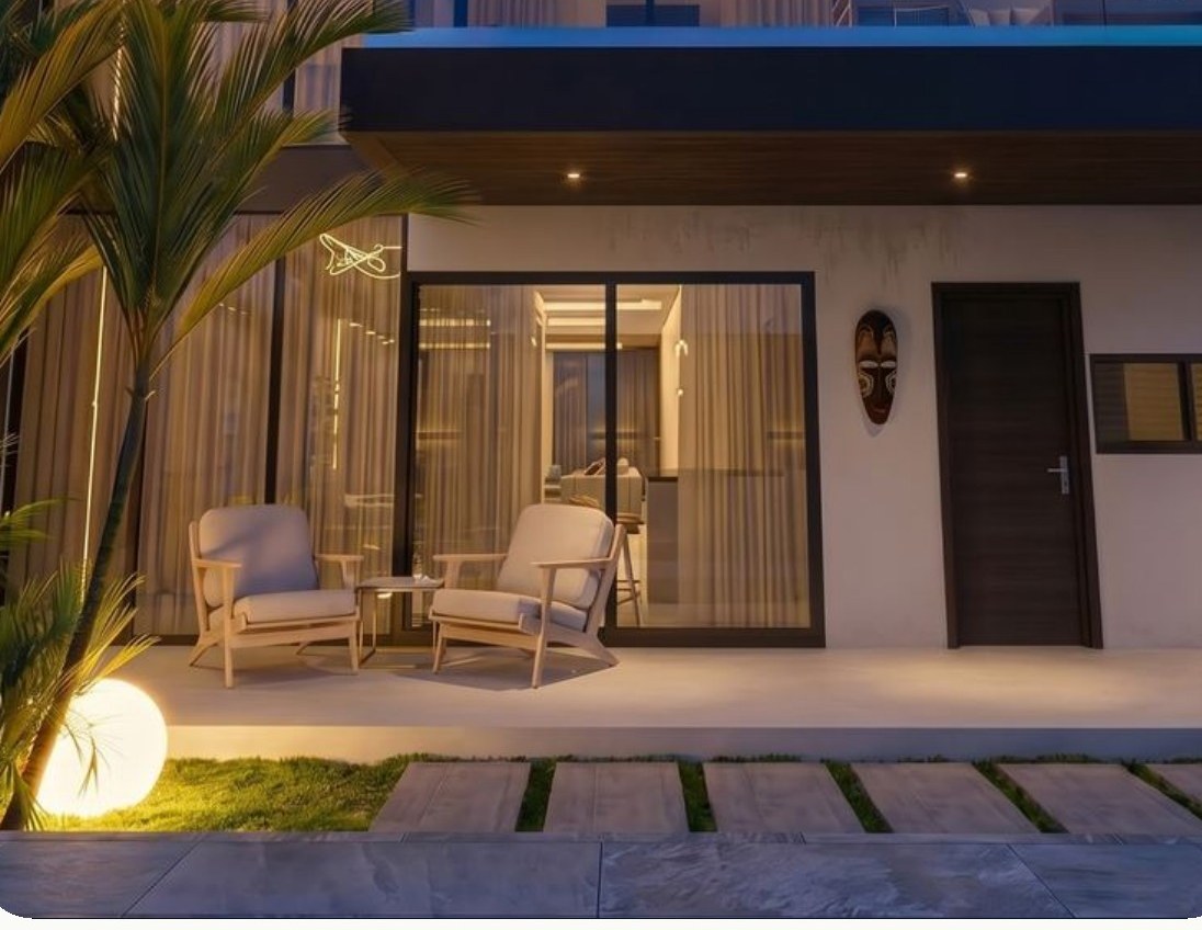 Les villas à la nuit tombée